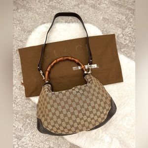 Gucci bamboo handle 2 way bag/ leather base